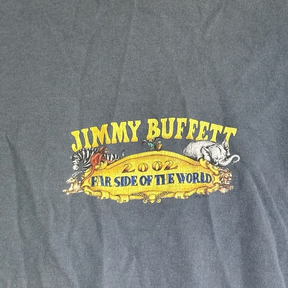 VTG Jimmy Buffett 2002‎ Far Side of the World Tour T-Shirt Blue Sz L Distressed